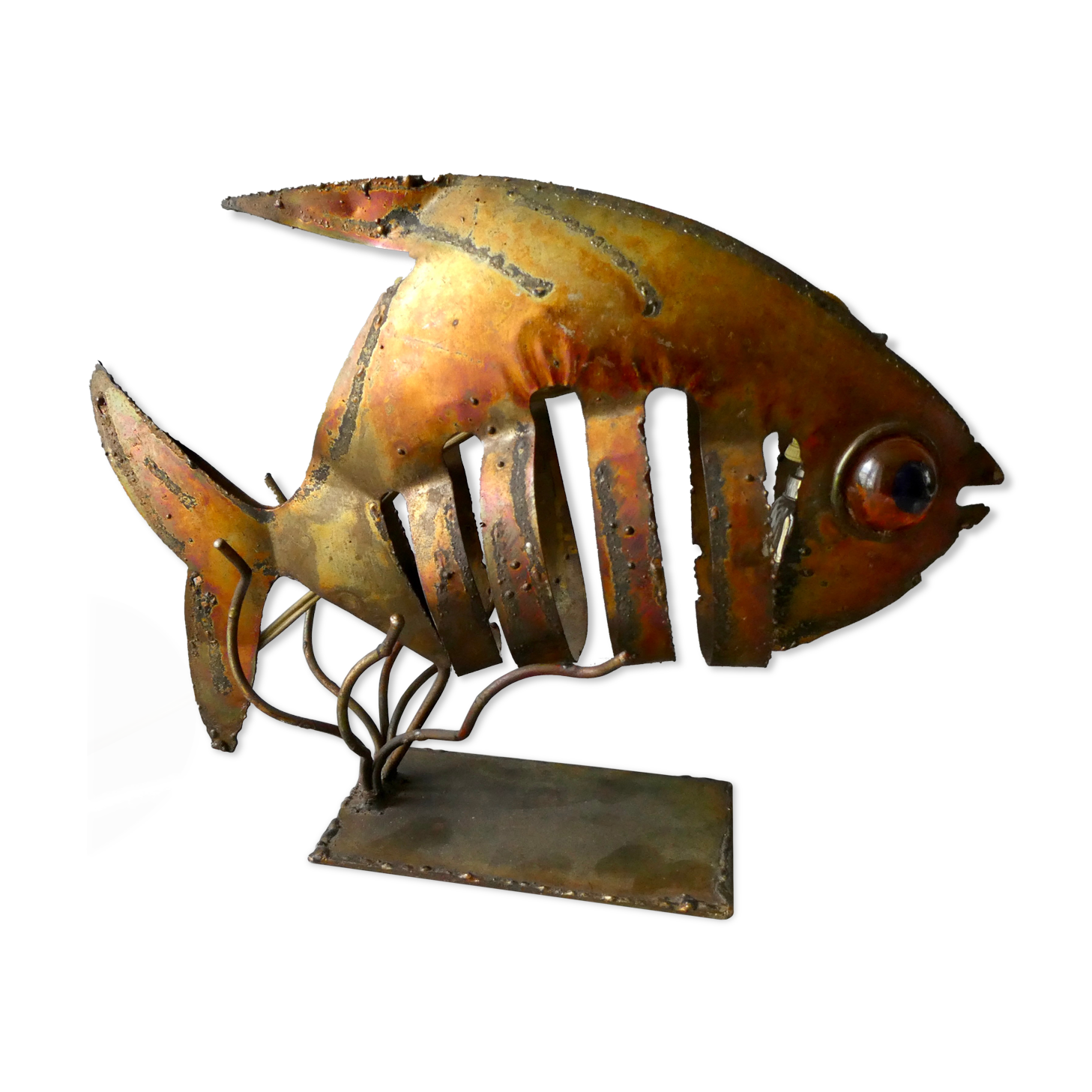 Night light shaped fish, gilded metal, 70s