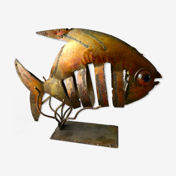 Lampe veilleuse forme poisson, en métal doré, années 70