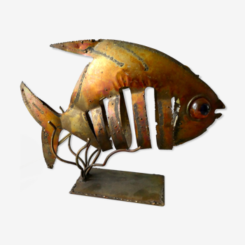 Night light shaped fish, gilded metal, 70s