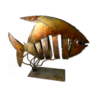 Lampe veilleuse forme poisson, en métal doré, années 70