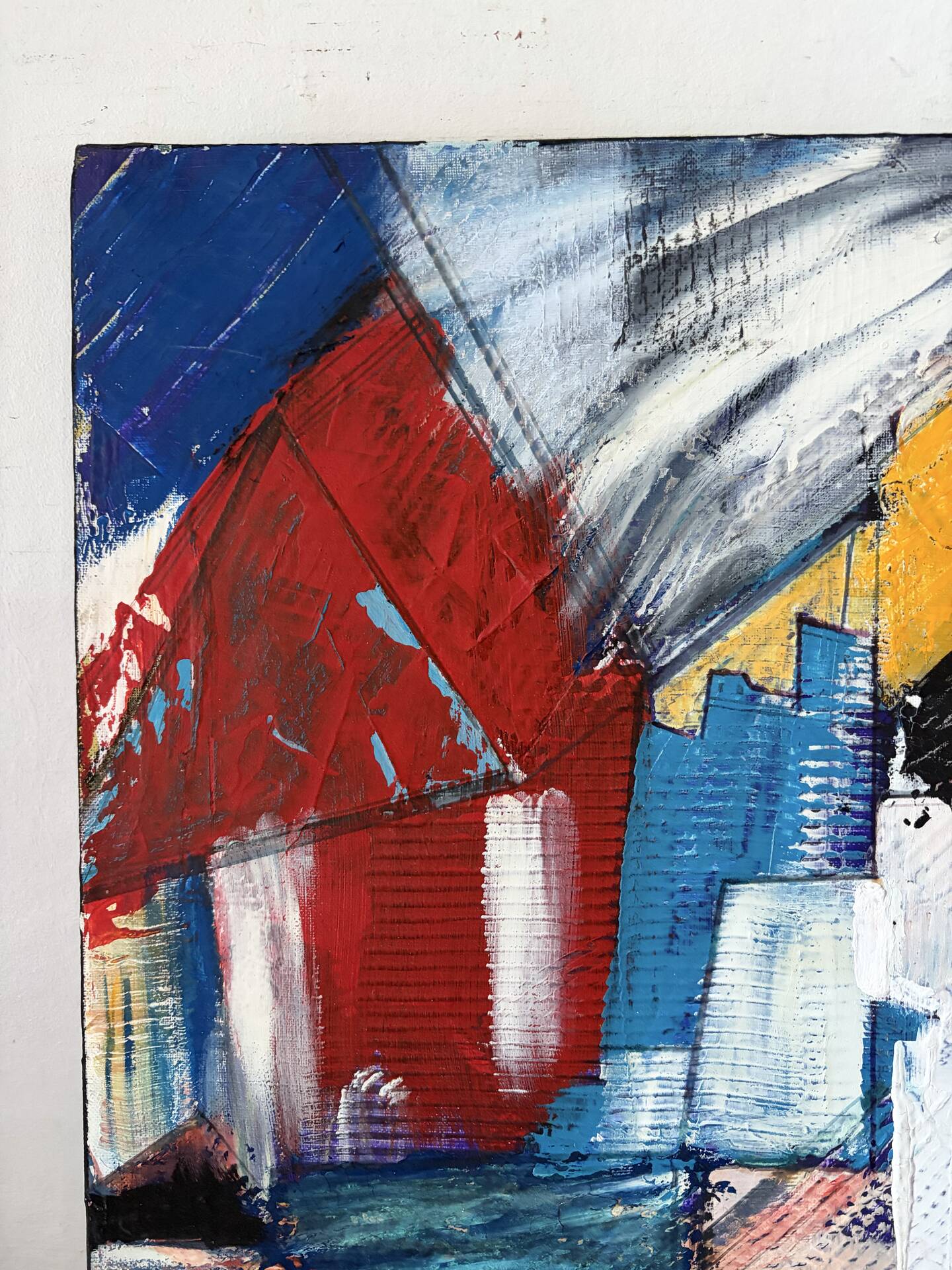 Abstract cubist houses, oil on canvas signed