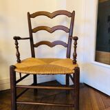 Fauteuil provençal ancien en bois et paille