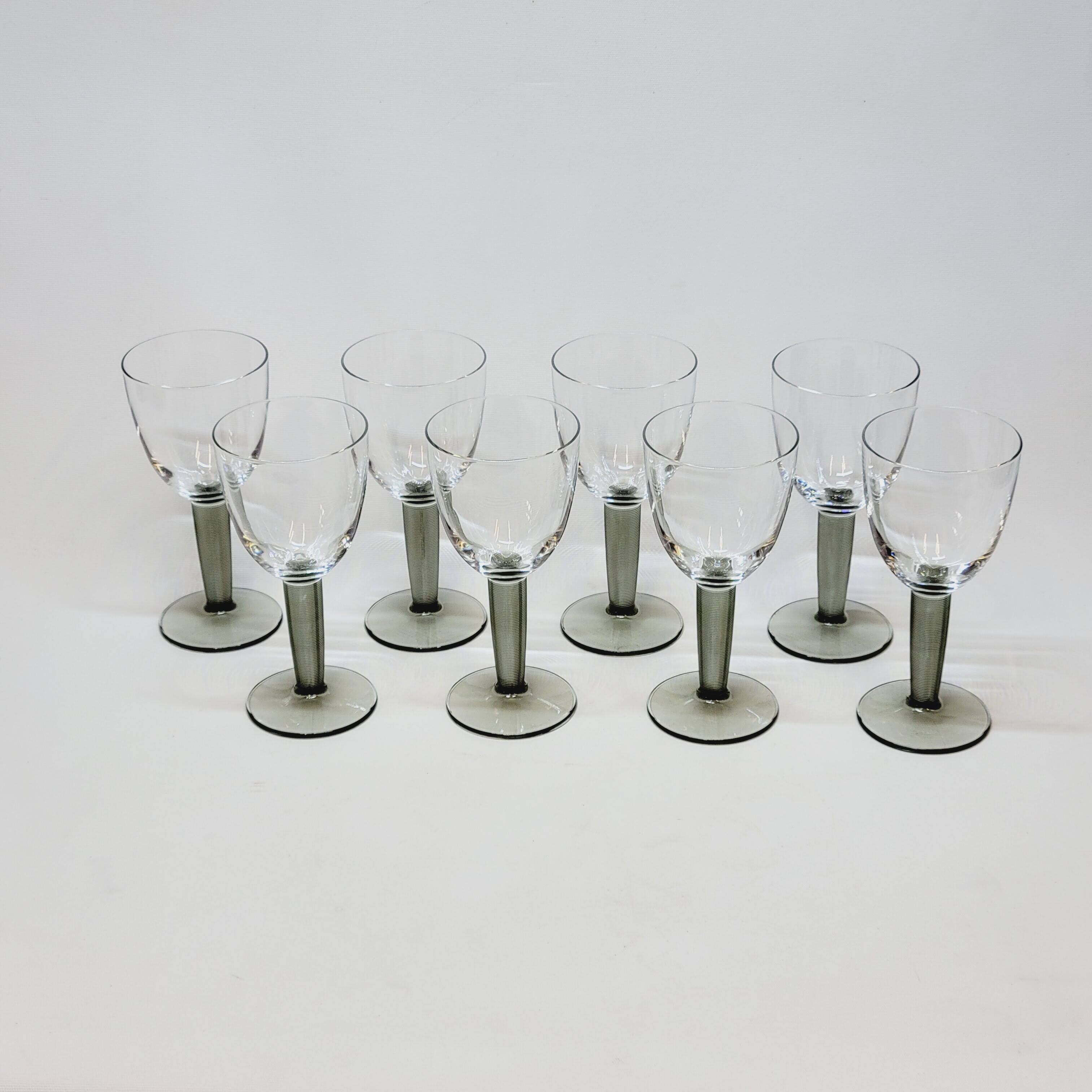 8 Bormioli Rocco Vintage Crystal Water Glasses with Grooved Grey Base