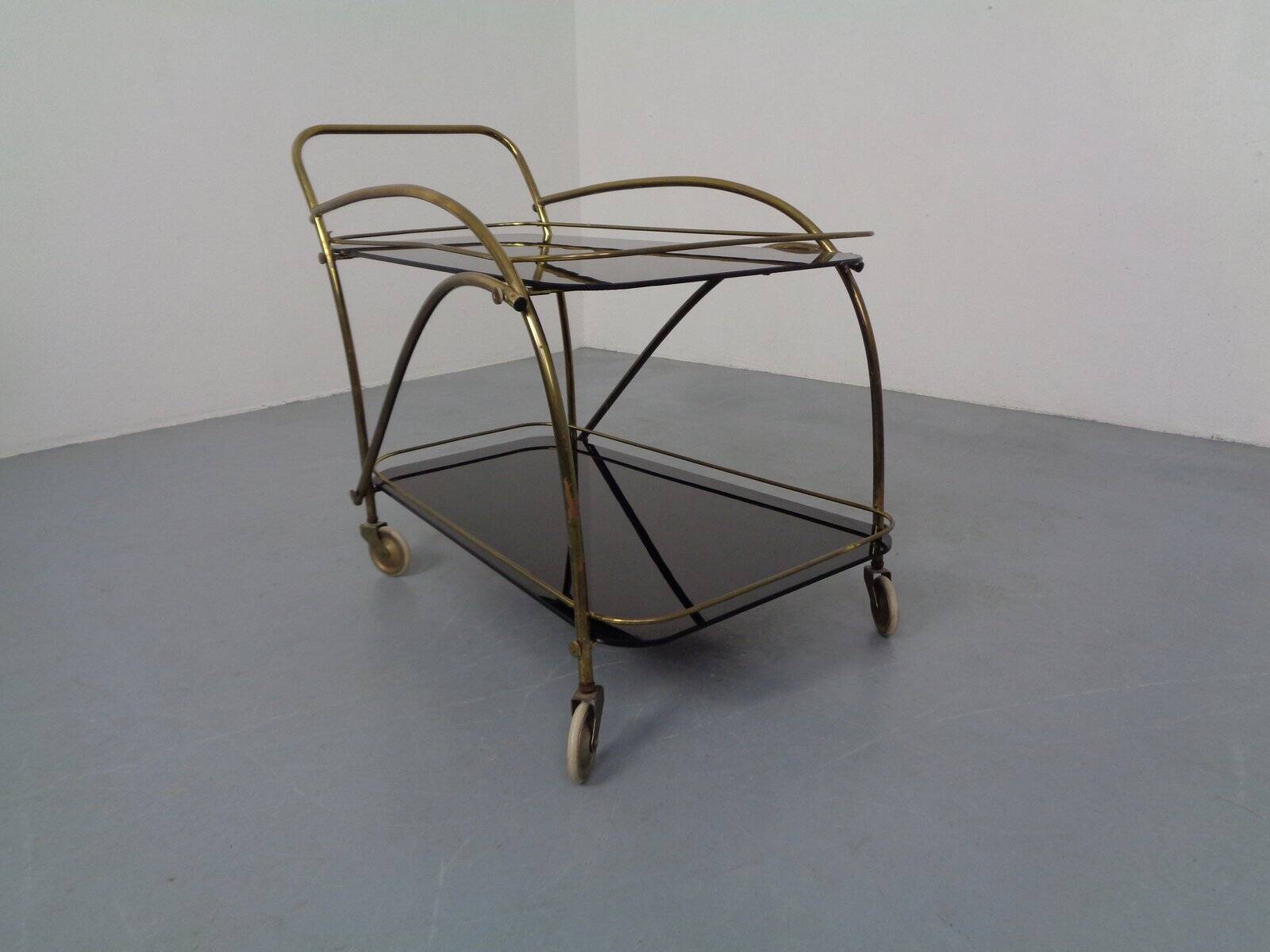 Mid-Century French Brass & Glass Serving Bar Cart, 1960s