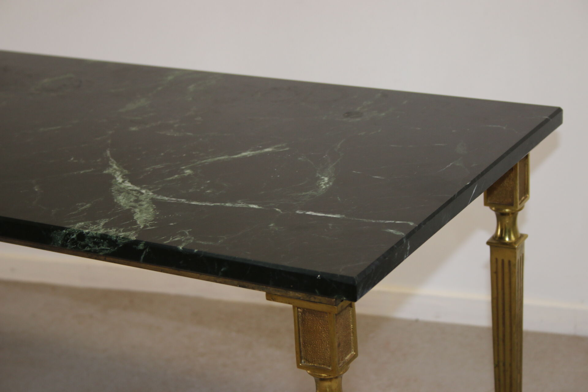 French coffee table with italian green leaf marble leaf