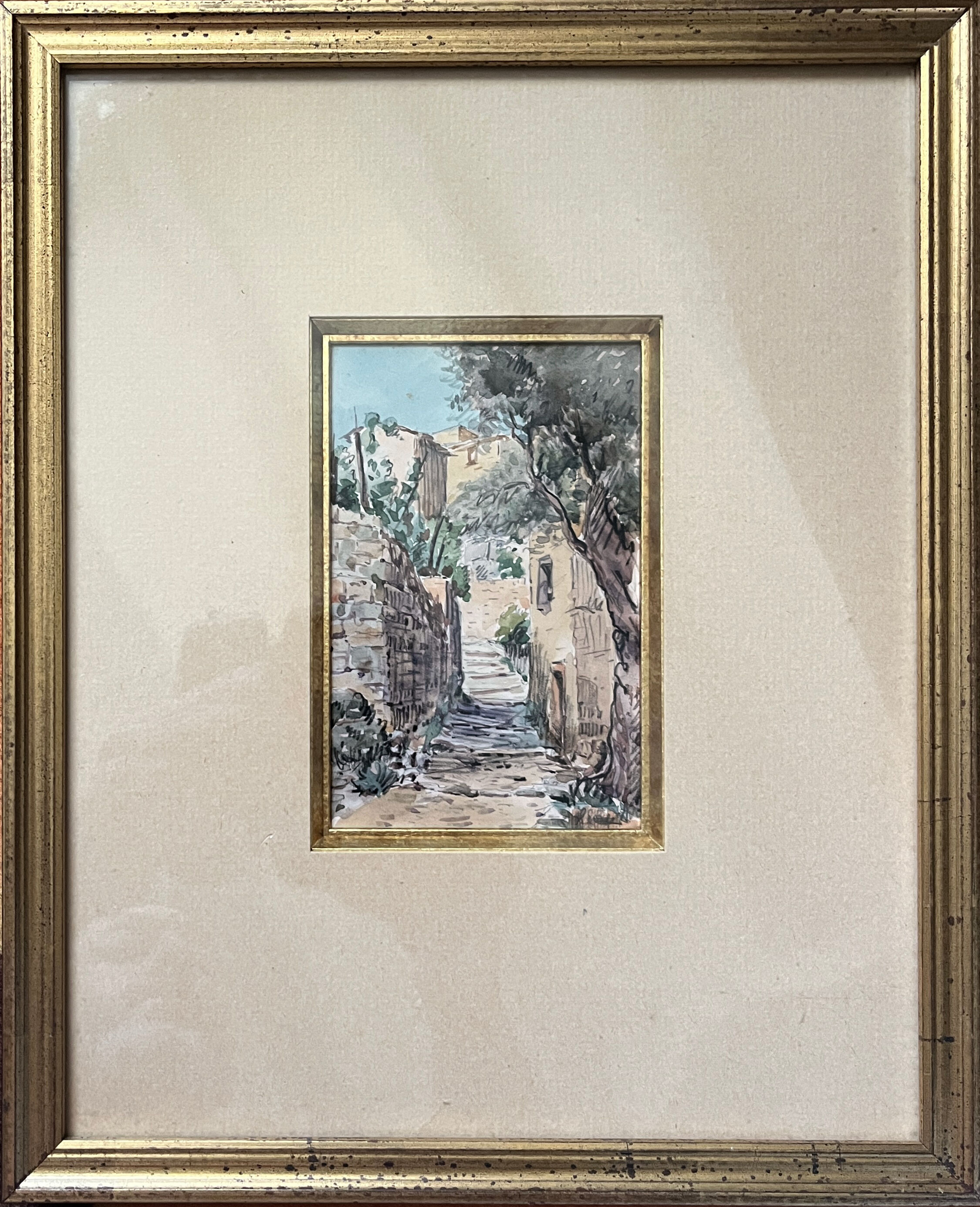 Watercolour painting by Jean Agron (born in 1867) Mediterranean alleyway