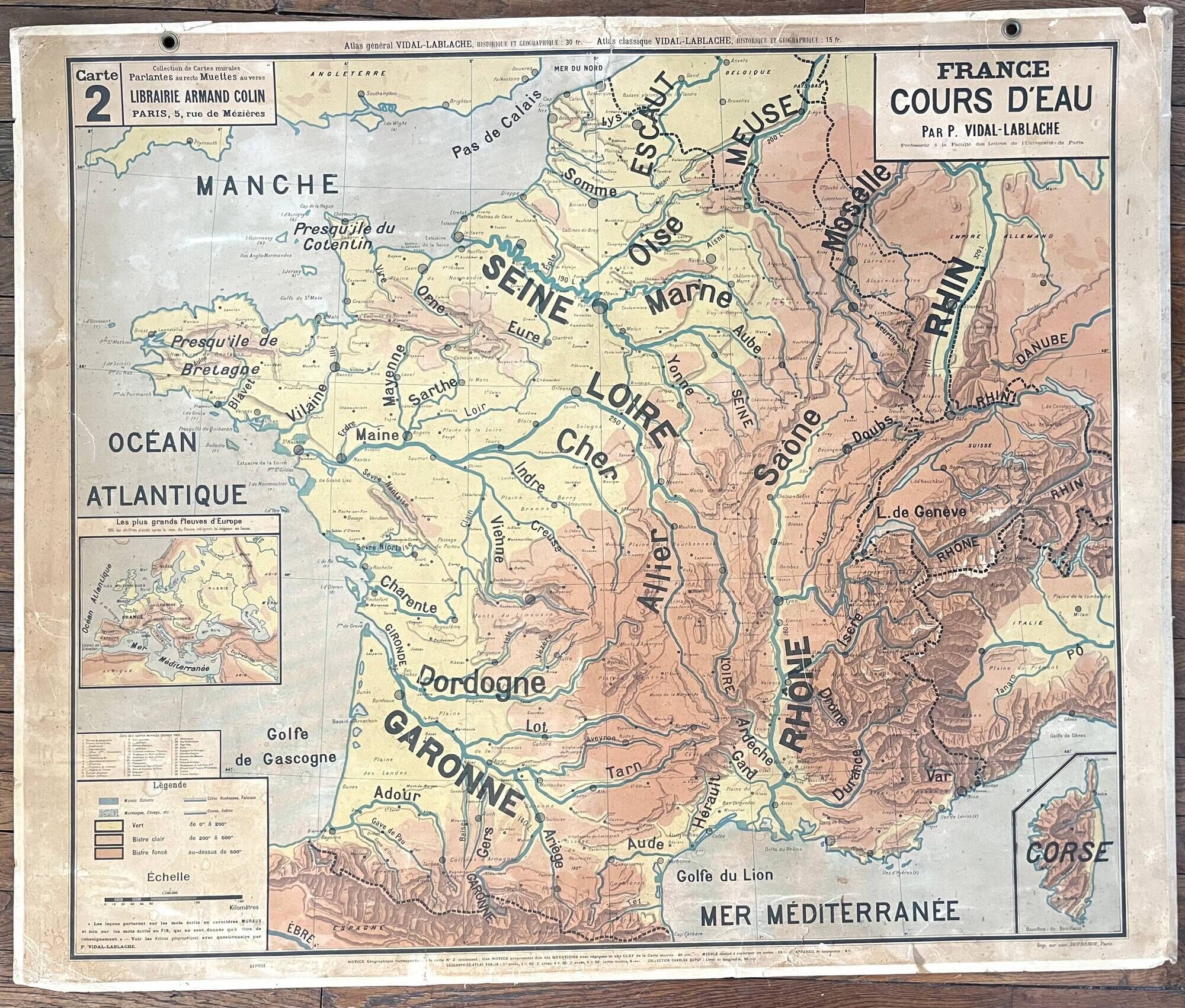 Old Vidal Lablache map 2, Mézières, T46, 1910 - France Watercourse