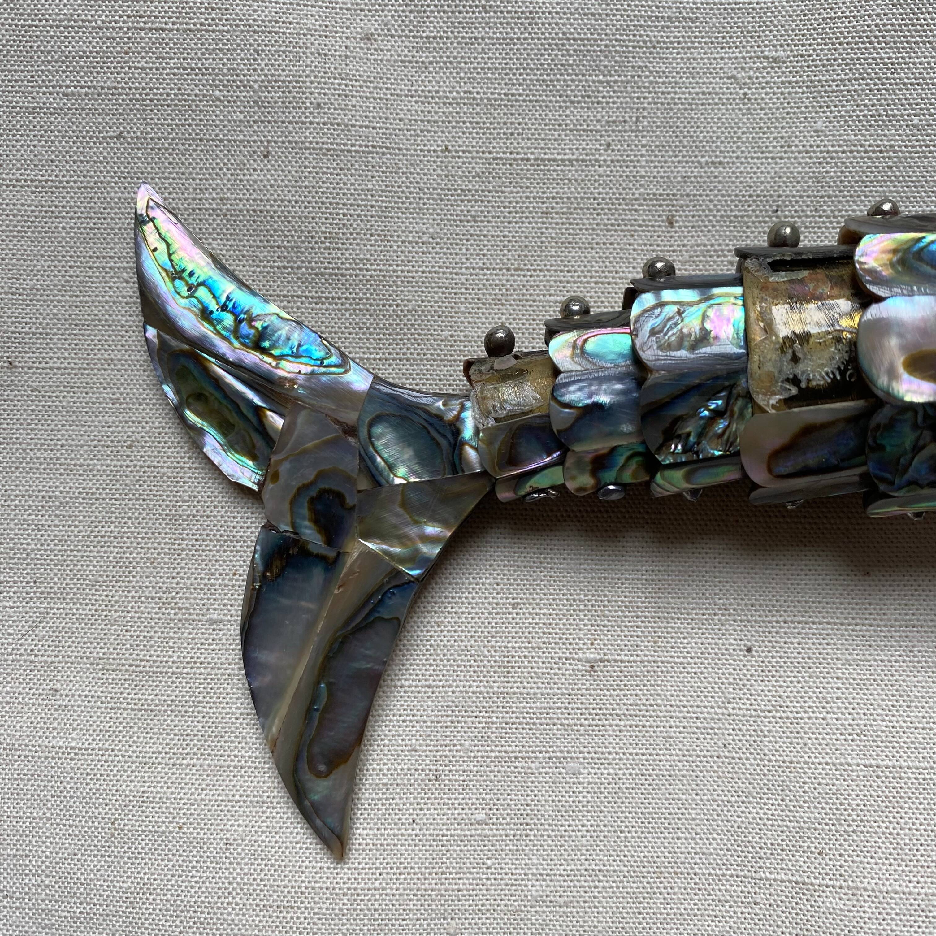 Fish-shaped bottle opener made of seashell and brass, 1970s
