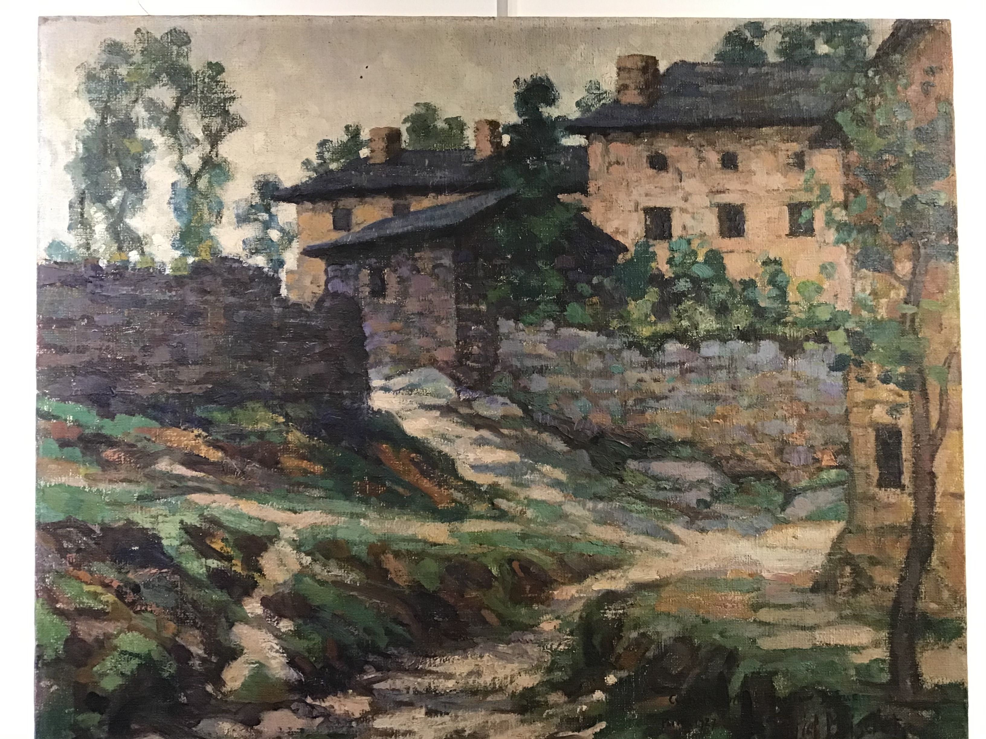 Ancient landscape painting of Auvergne , signed Gabriel Moiselet 20th century