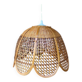 Rattan and cane lampshade in the shape of a flower from the 1970s.