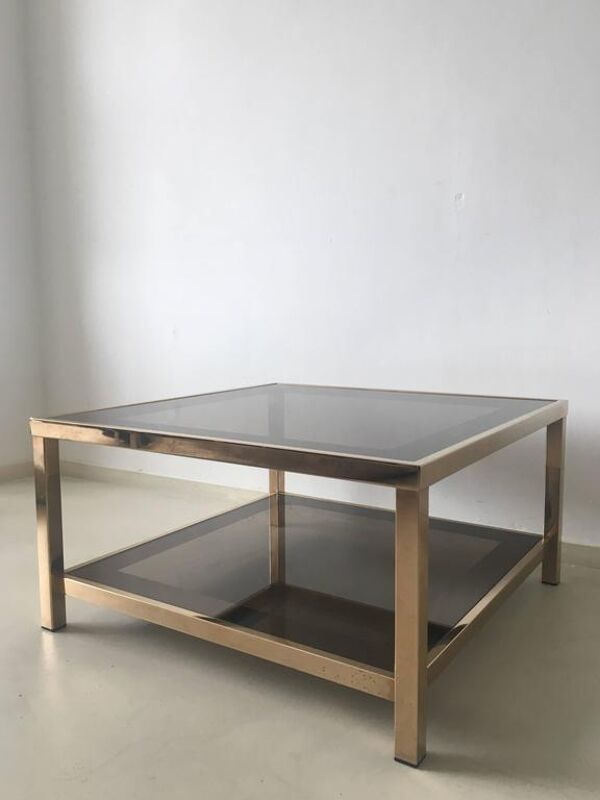 Table basse rectangulaire plaquée or 23 carats, 1960s