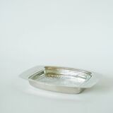 Pocket tray / butter dish in silver metal and glass, early 20th century