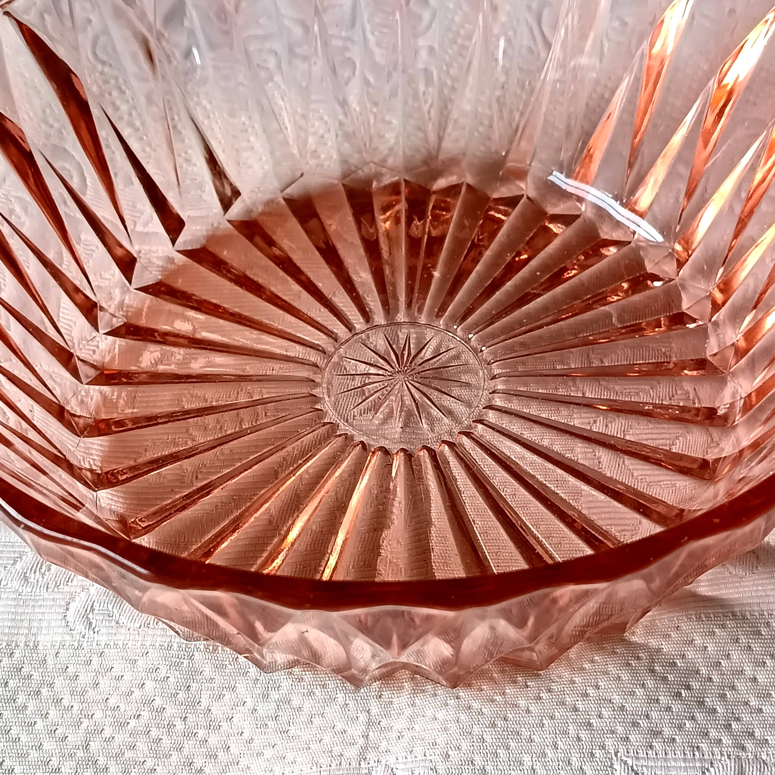 1960 vintage pink moulded glass salad bowl France