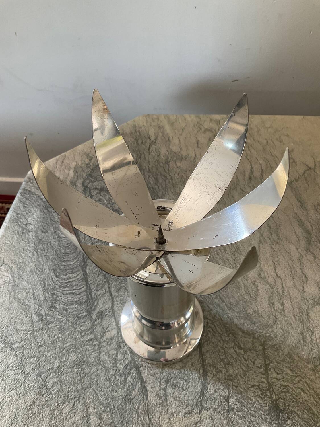 Vintage Lotus candle holder in silver metal