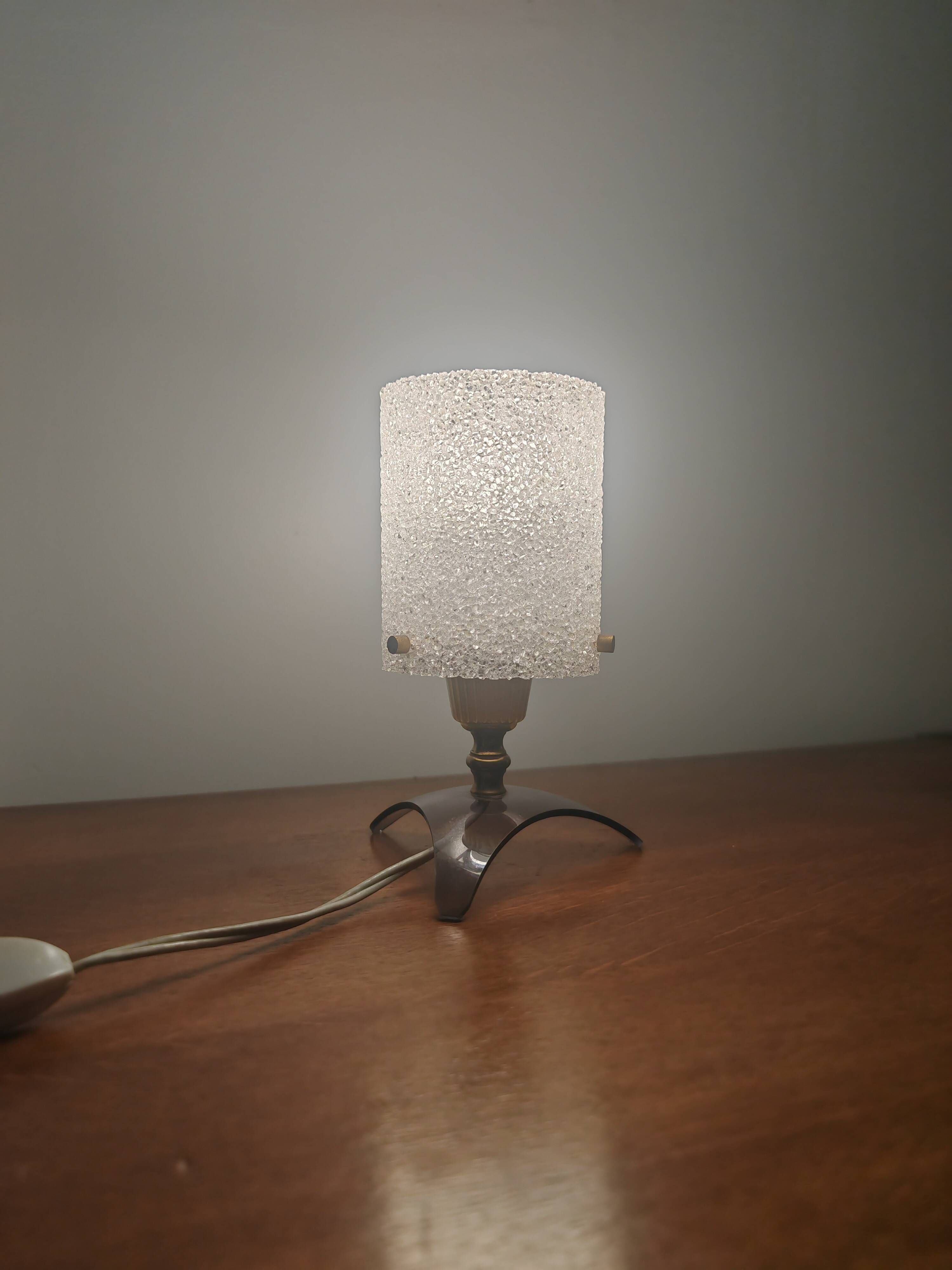 Vintage tripod lamp 60s/70s – Smoked Plexiglass, Brass & Frosted granite glass