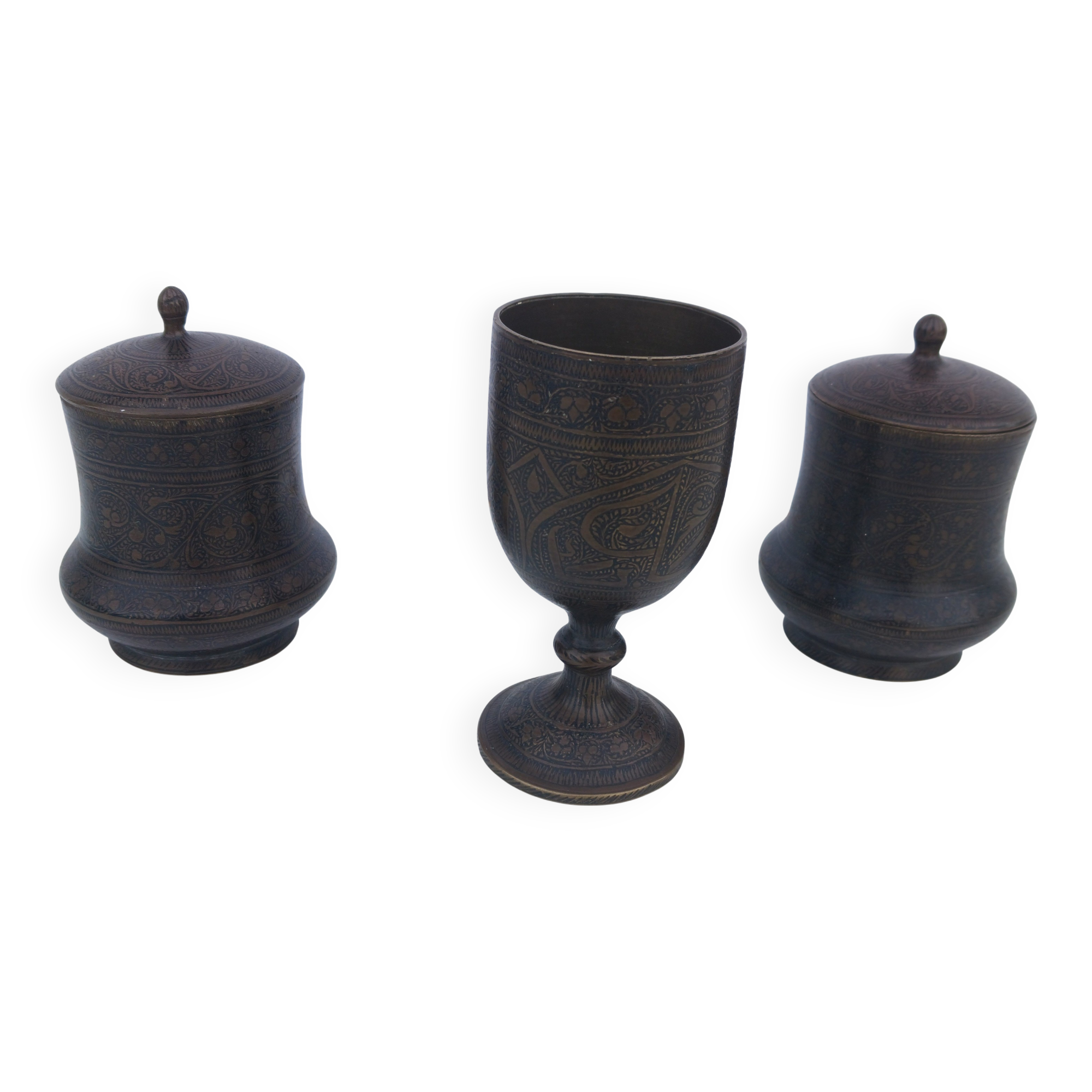 Bronze damasked covered pots Kadjar Afghanistan Persian Islamic art