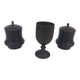 Bronze damasked covered pots Kadjar Afghanistan Persian Islamic art