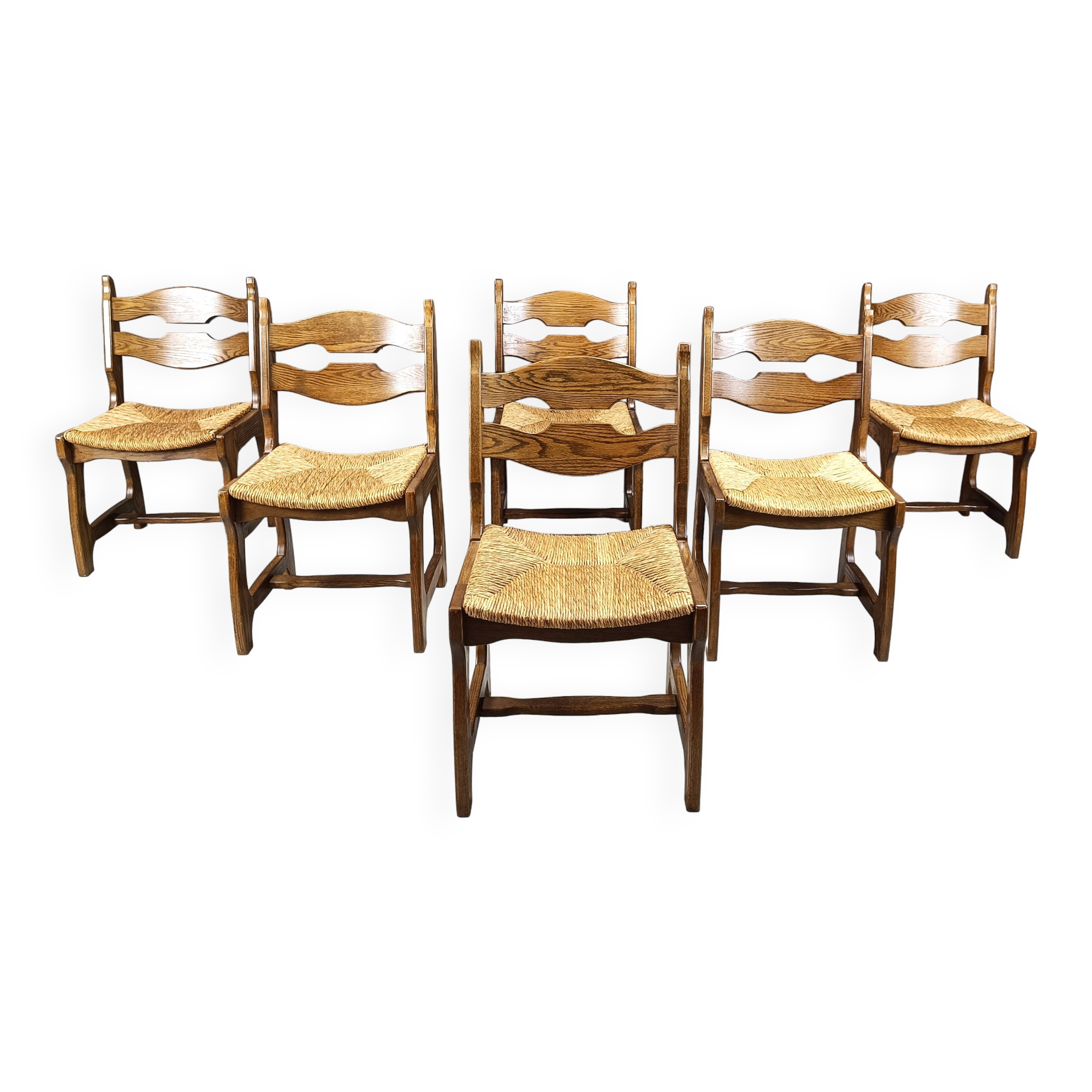 Vintage oak and wicker dining chairs, 1960s