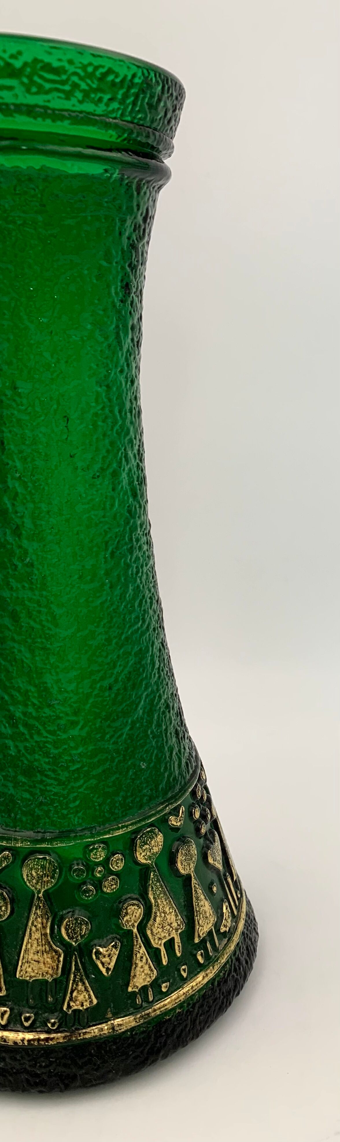 Vintage vase in moulded glass, green and gold patterns - 1970s