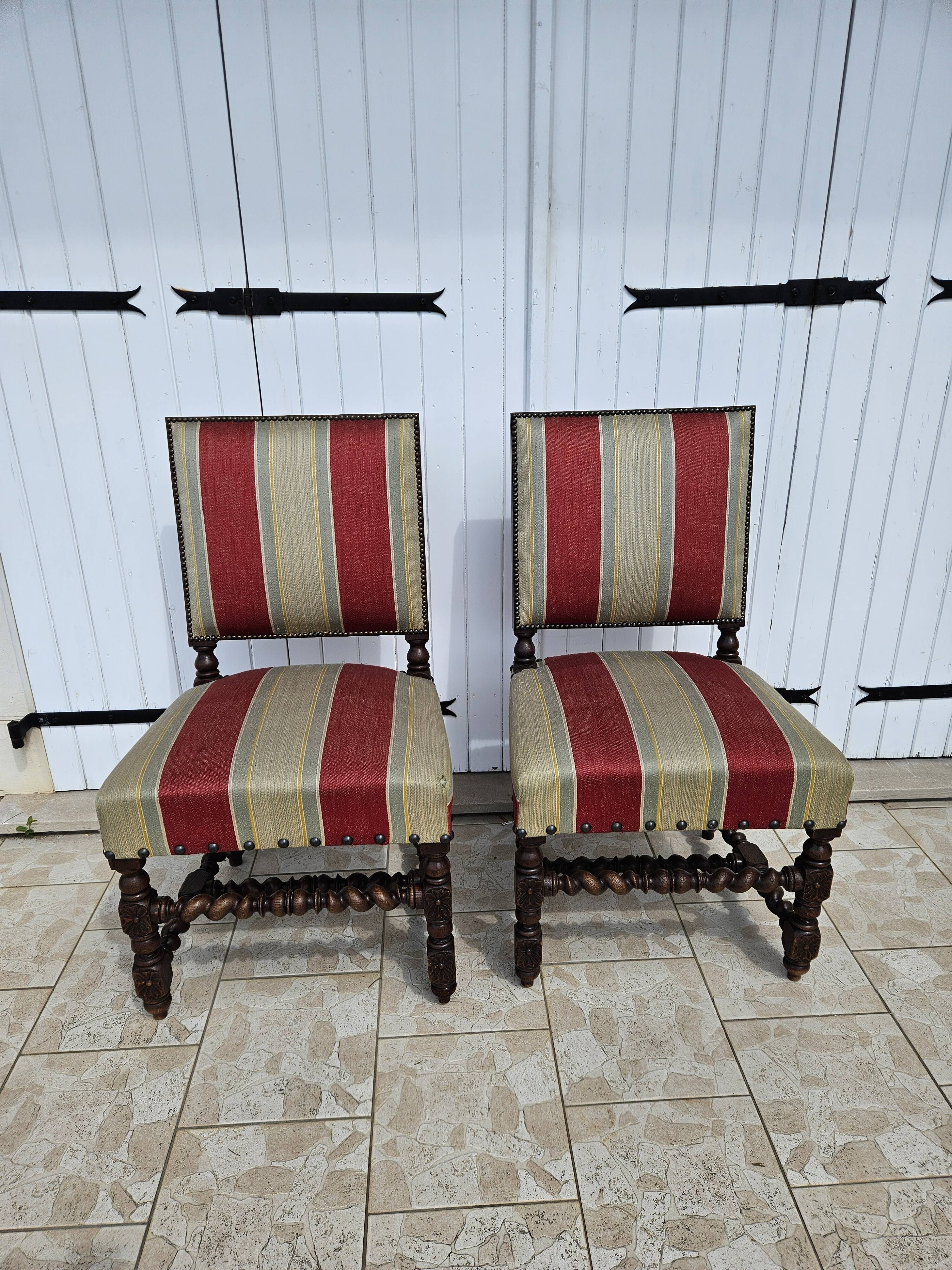 Pair of Louis XIII oak chairs