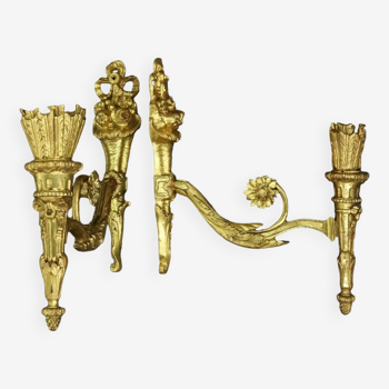 Pair of large tiebacks - quiver, cornucopia and knot - 19th century Louis XVI style