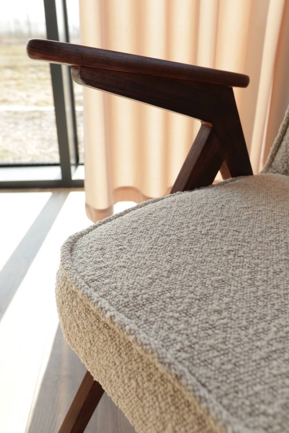 Off-white boucle Scandinavian armchair by Chierowski