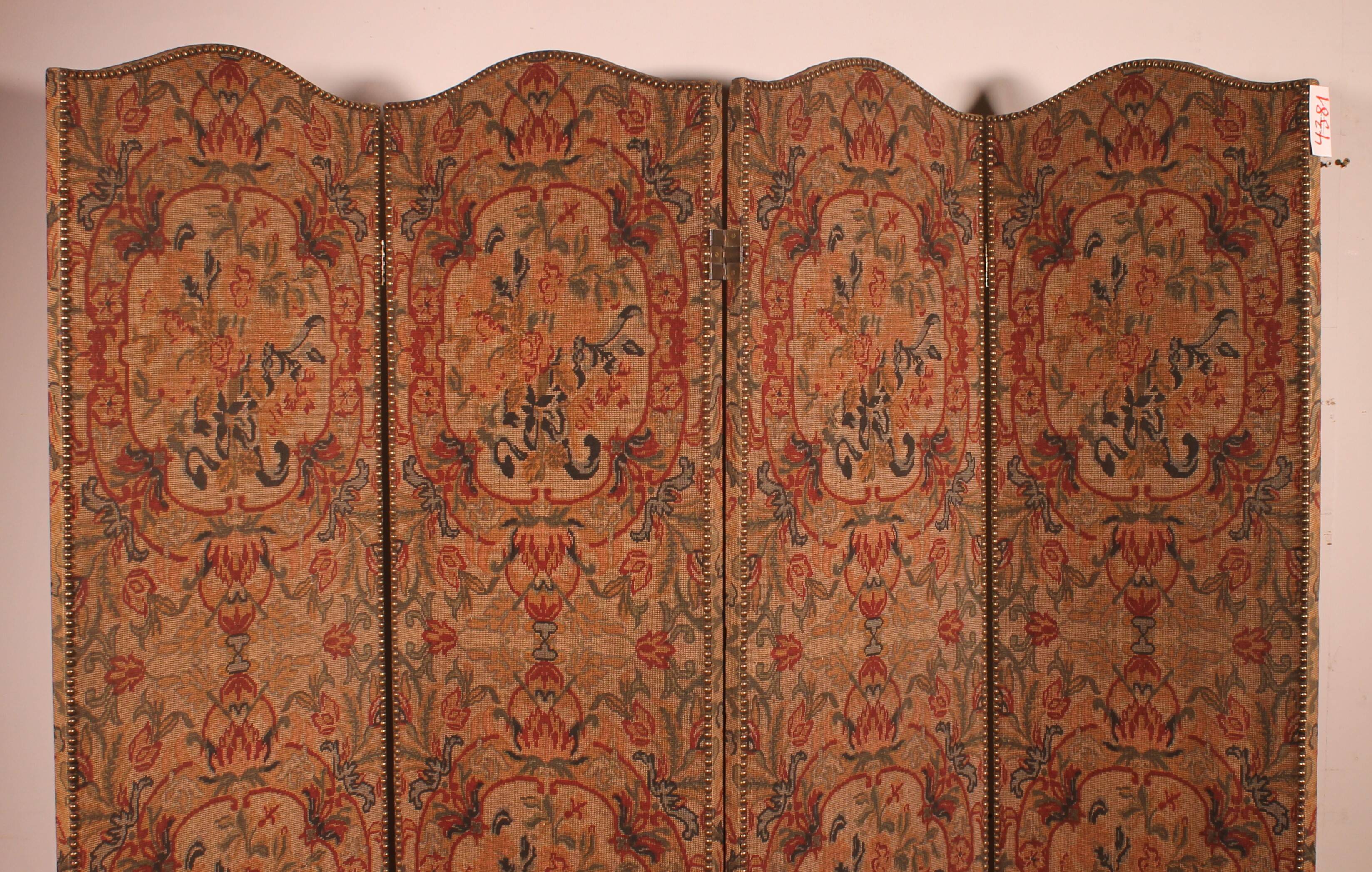 four-panel screen painted on 19th century fabric