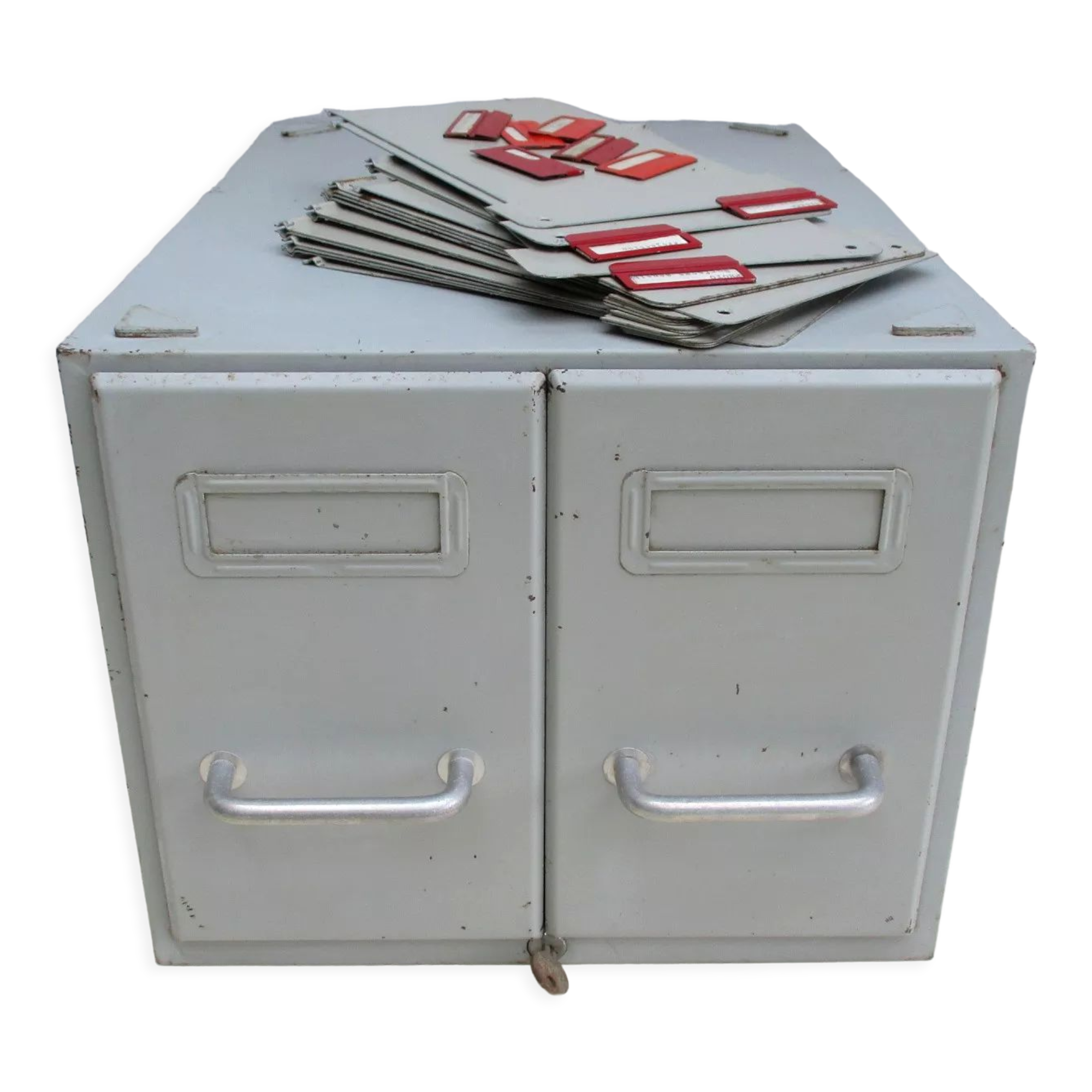 Vintage metal box with 2 drawers -industrial furniture grey