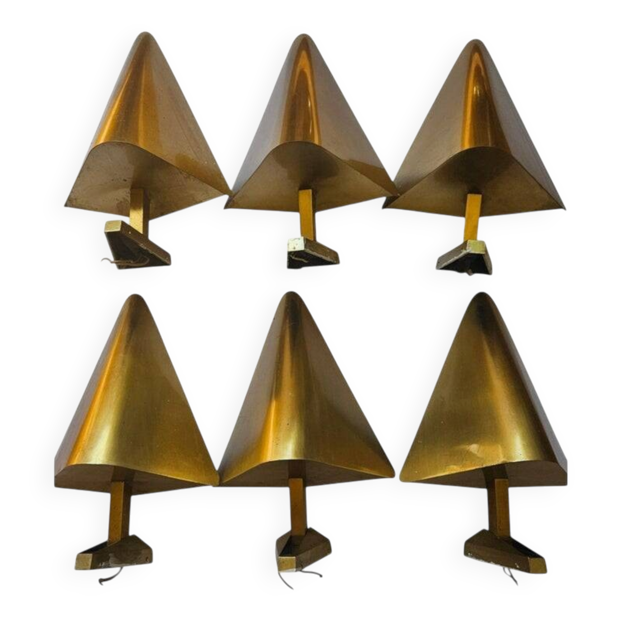 Ensemble de six lampes murales en laiton rares des années 1970, Allemagne.