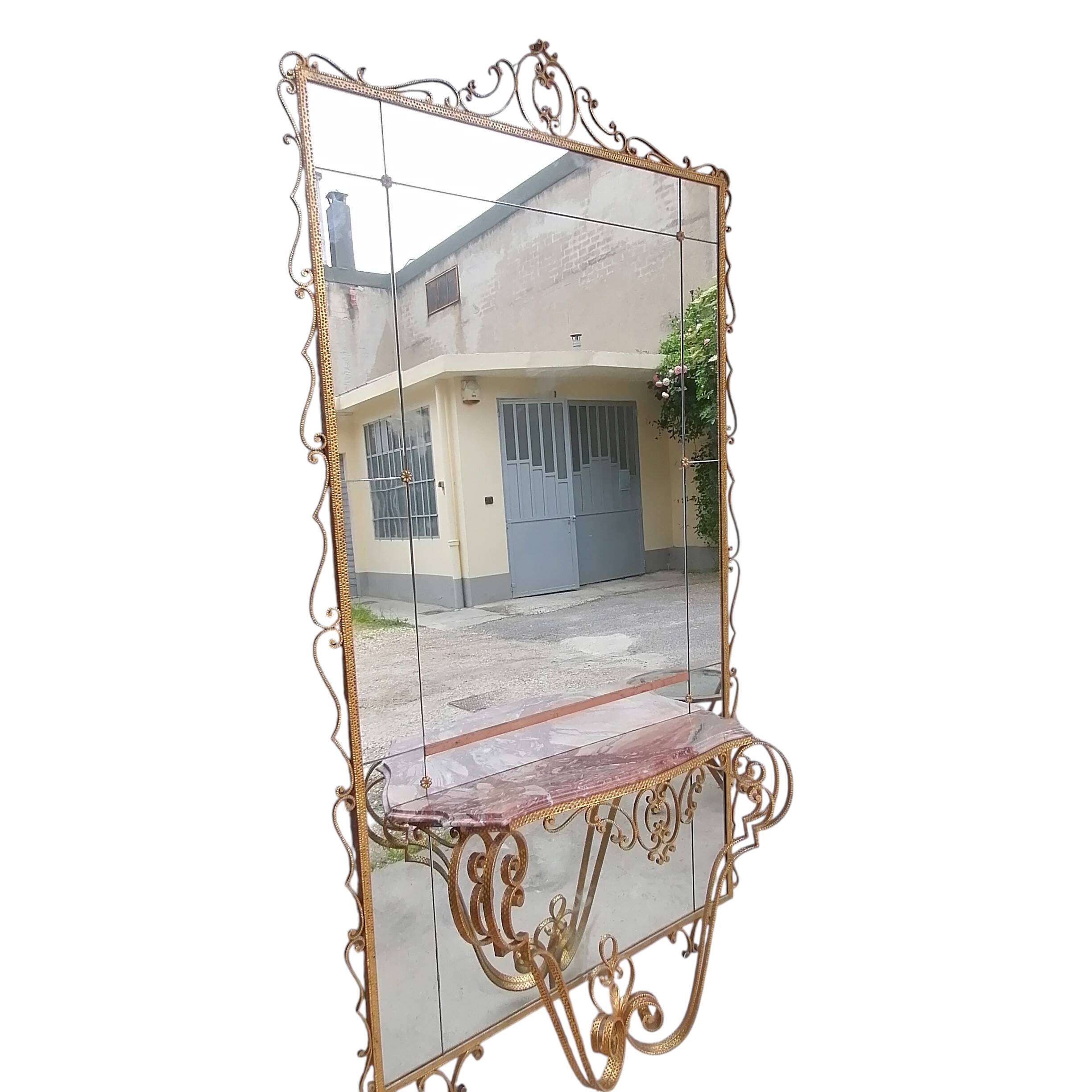 Miroir et console en fer forgé avec chaise de Pierluigi Colli.