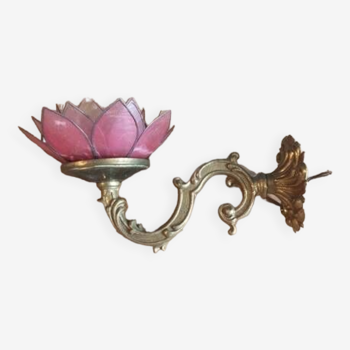 Applique lampe Lotus fleur pétale nacre base bronze