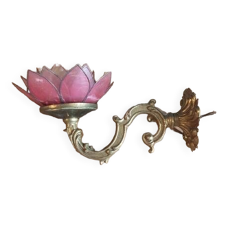 Applique lampe Lotus fleur pétale nacre base bronze