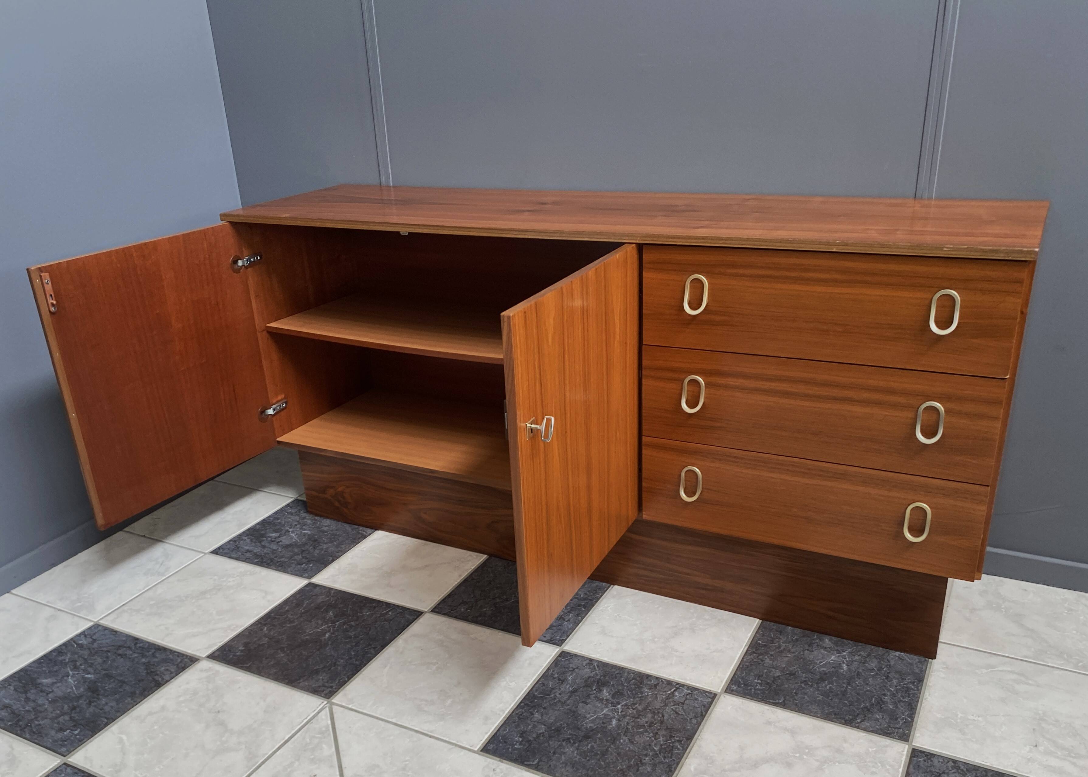Sideboard brass grips on the drawers 1970s palisander