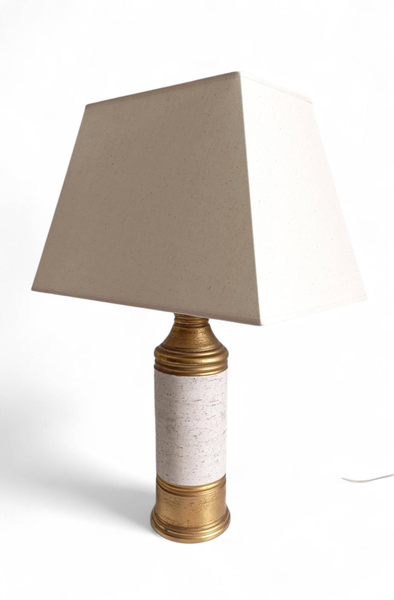 Bitossi Ceramic Table Lamp by Aldo Londi, Gold/Cream, Italy, 1970s