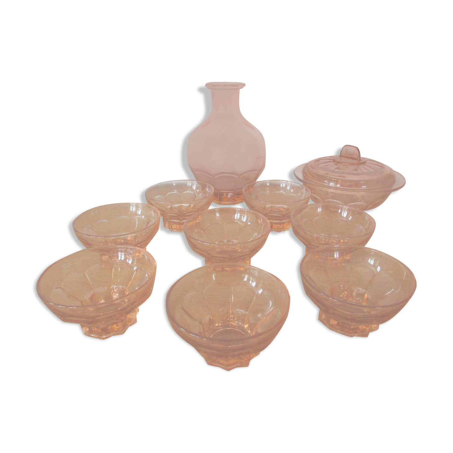 Set of 8 pink flared glasses and carafe