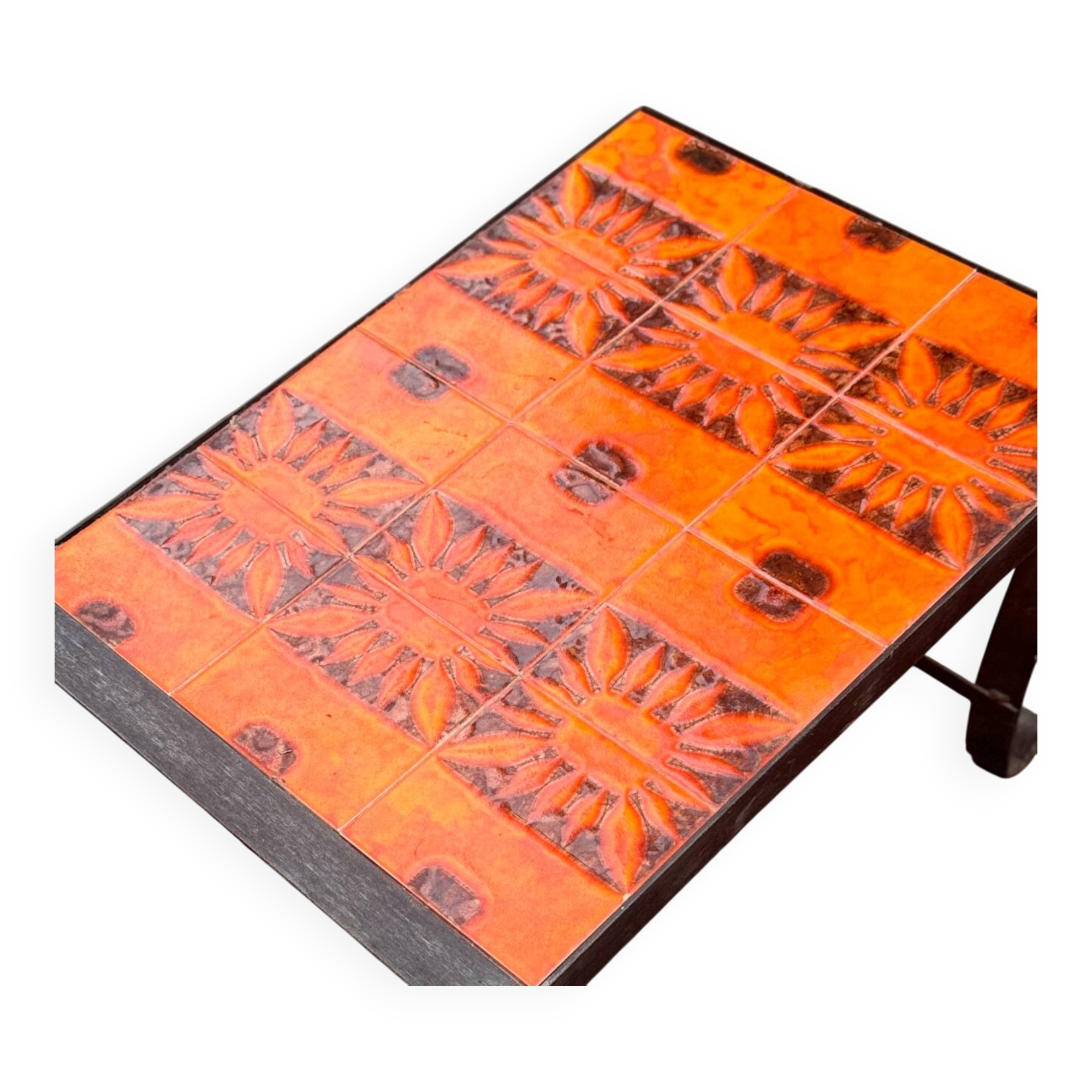 Capron Vallauris orange and black ceramic - coffee table