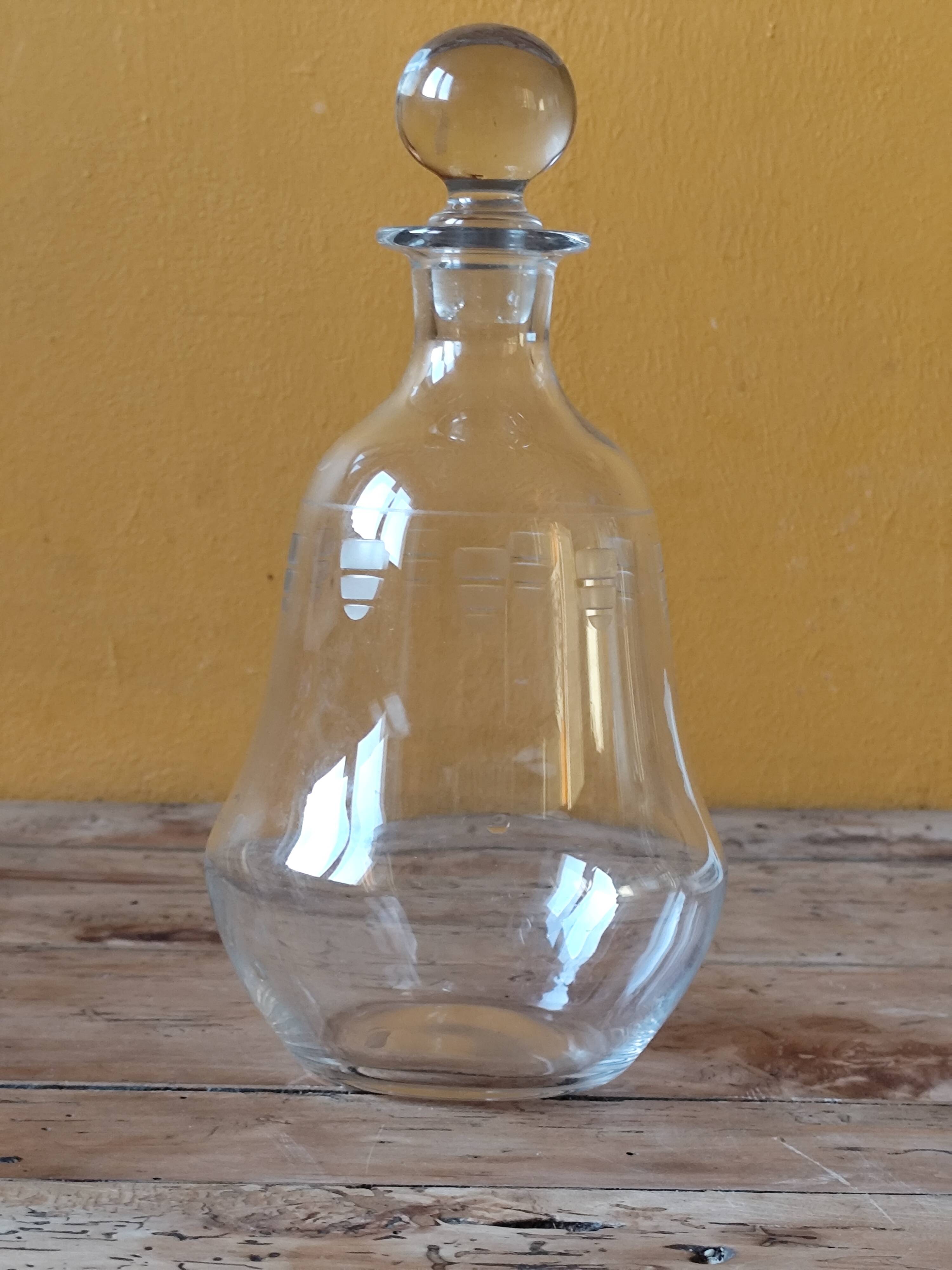 Antique engraved glass carafe - wine pitcher