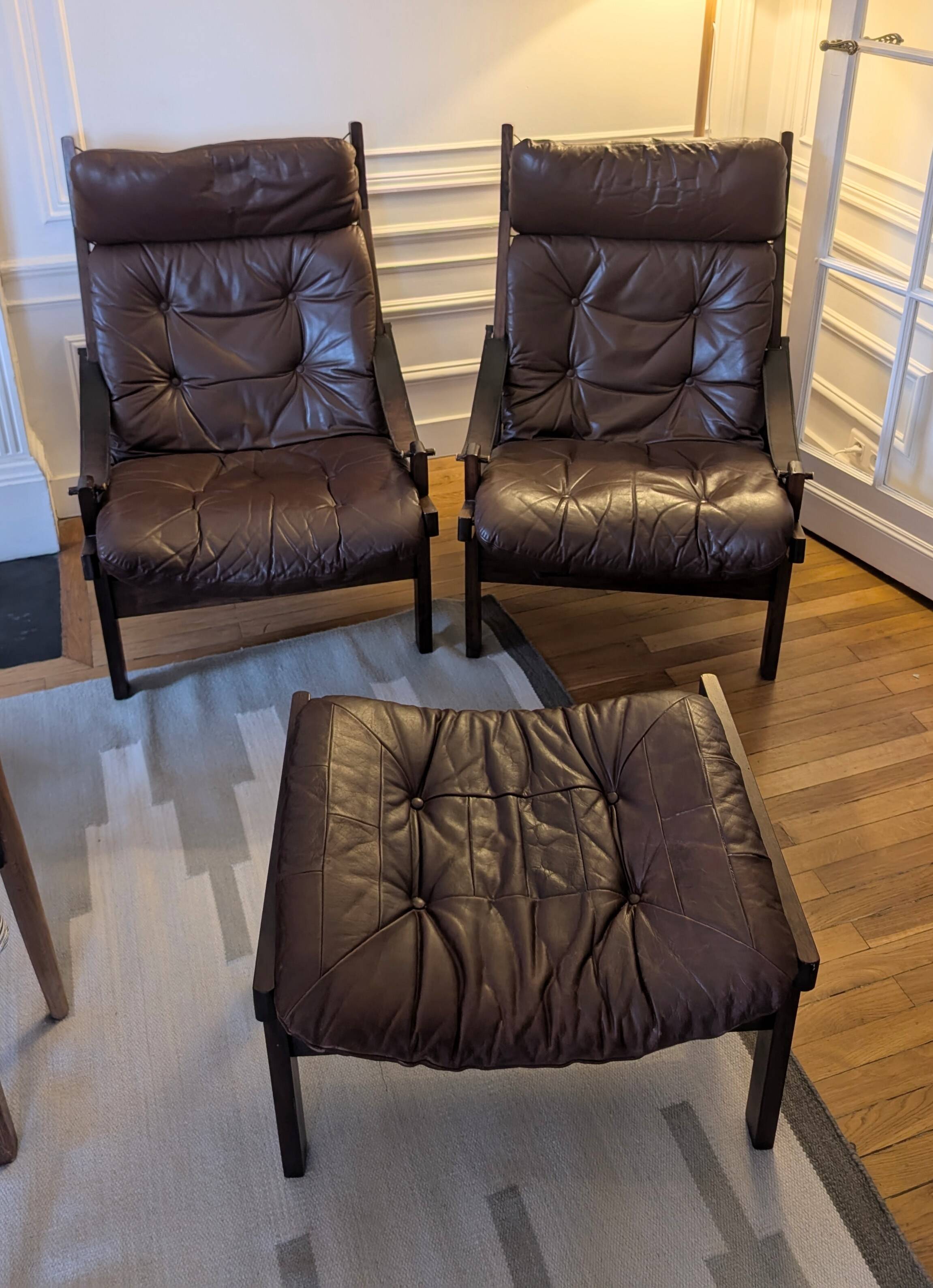 2 Hunter armchairs and 1 footstool by Torbjørn Afdal for Bruksbo