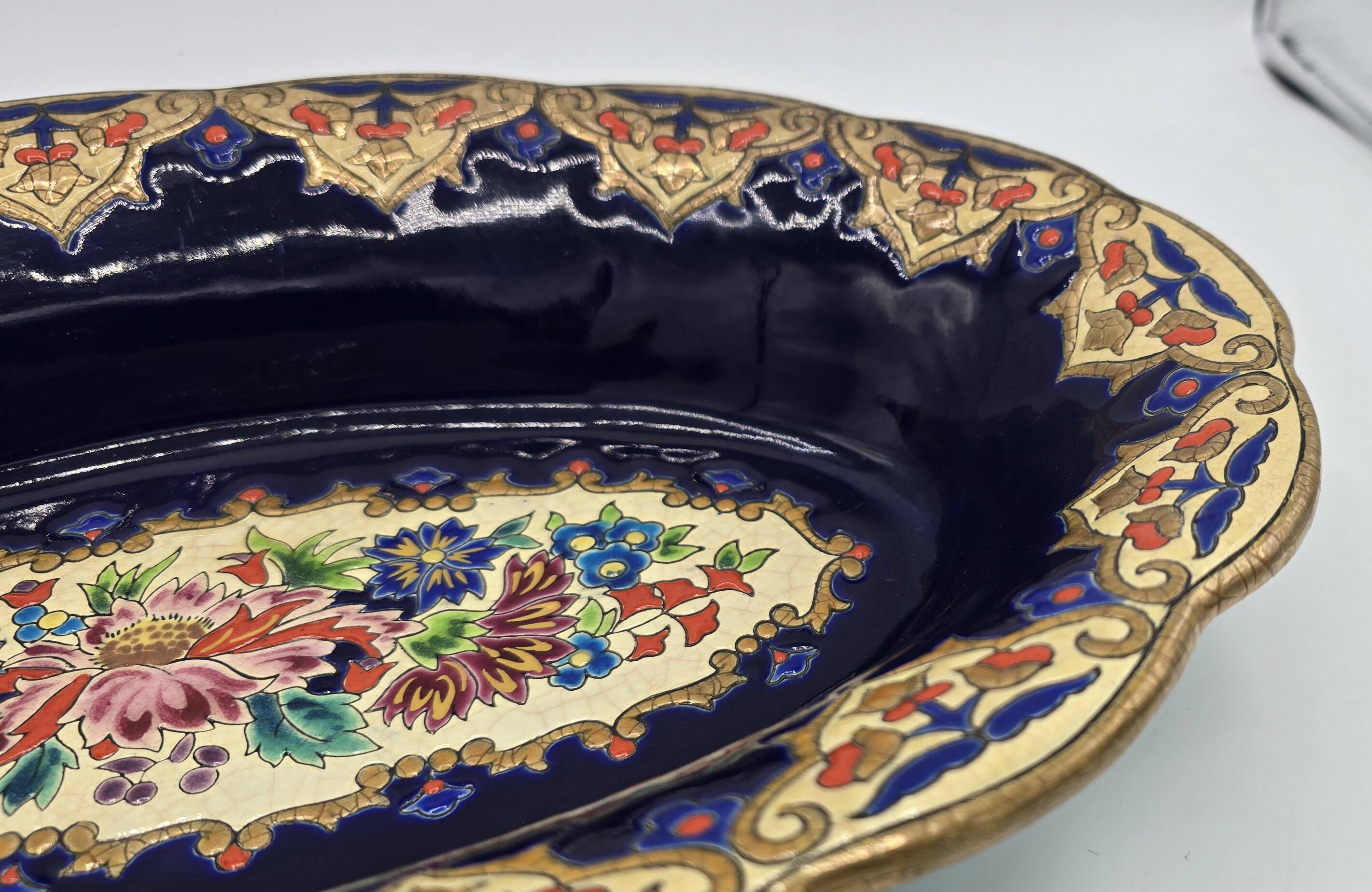 Oval dish in glazed earthenware by M. P. Chevallier, Manufacture des Émaux