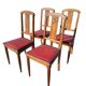 Set of 4 Art Deco Chairs in wood and red imitation leather