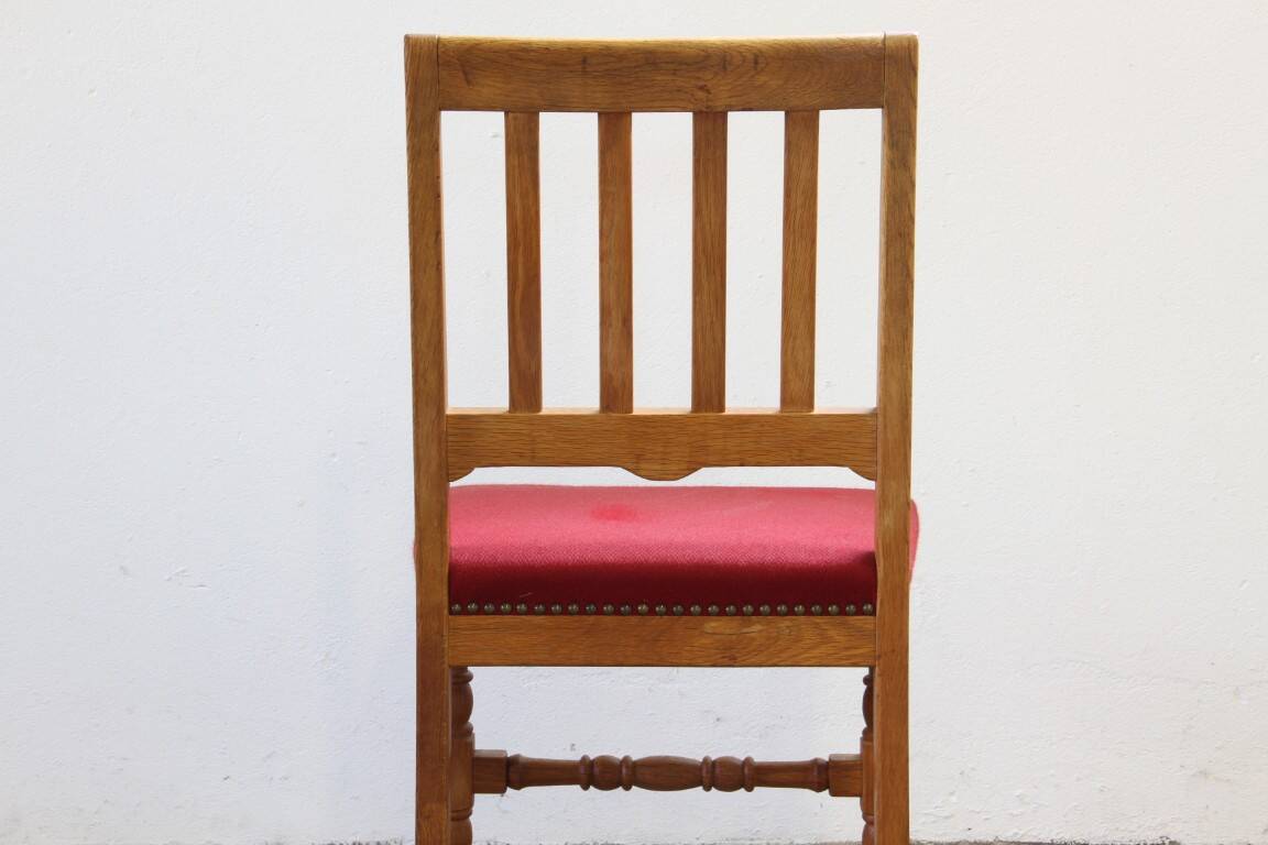 Vintage 1940s/50s solid oak Danish farmhouse chairs, Baroque style set of 4