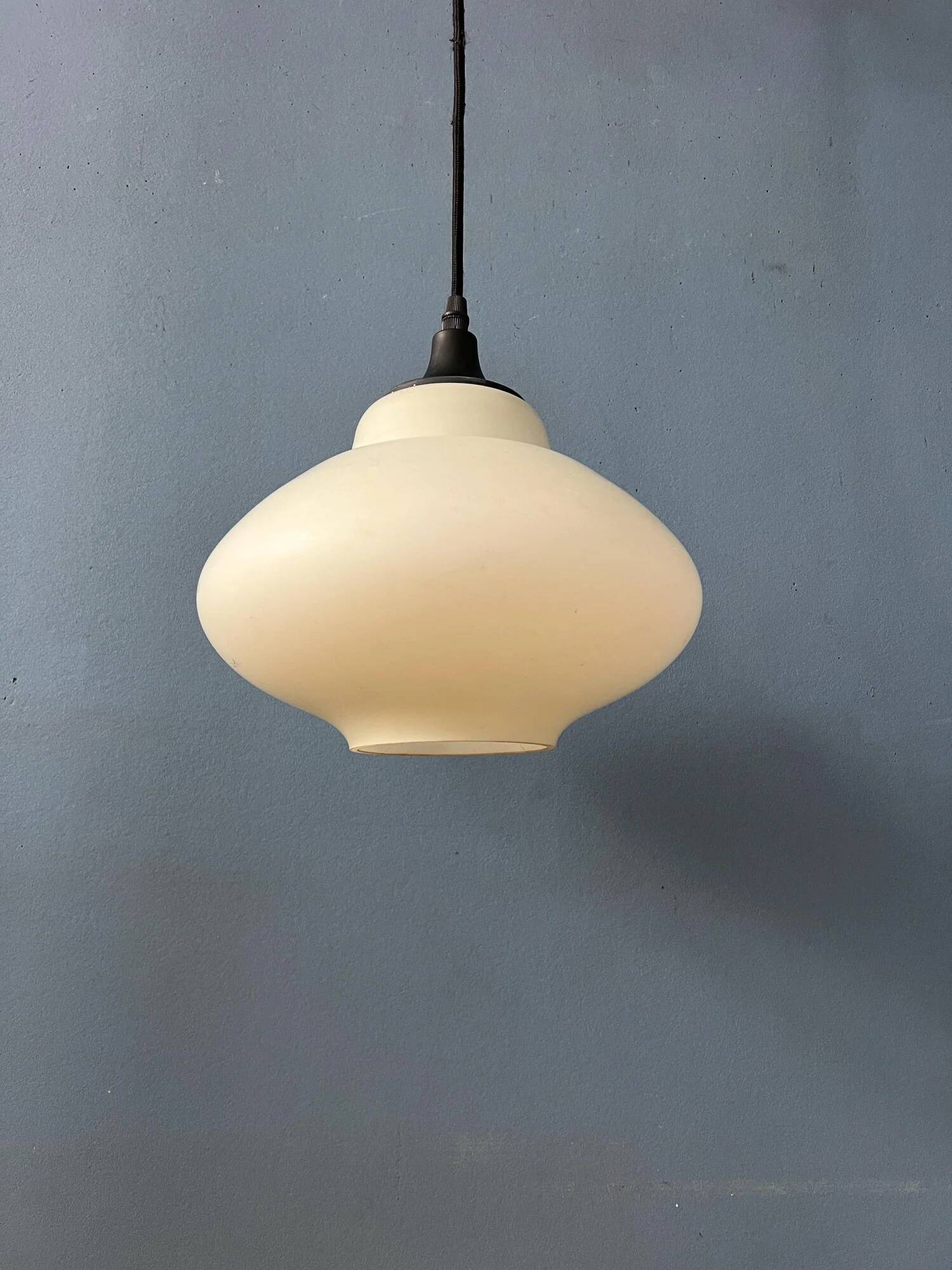 Mid-century milk glass pendant light attributed to Louis Kalff