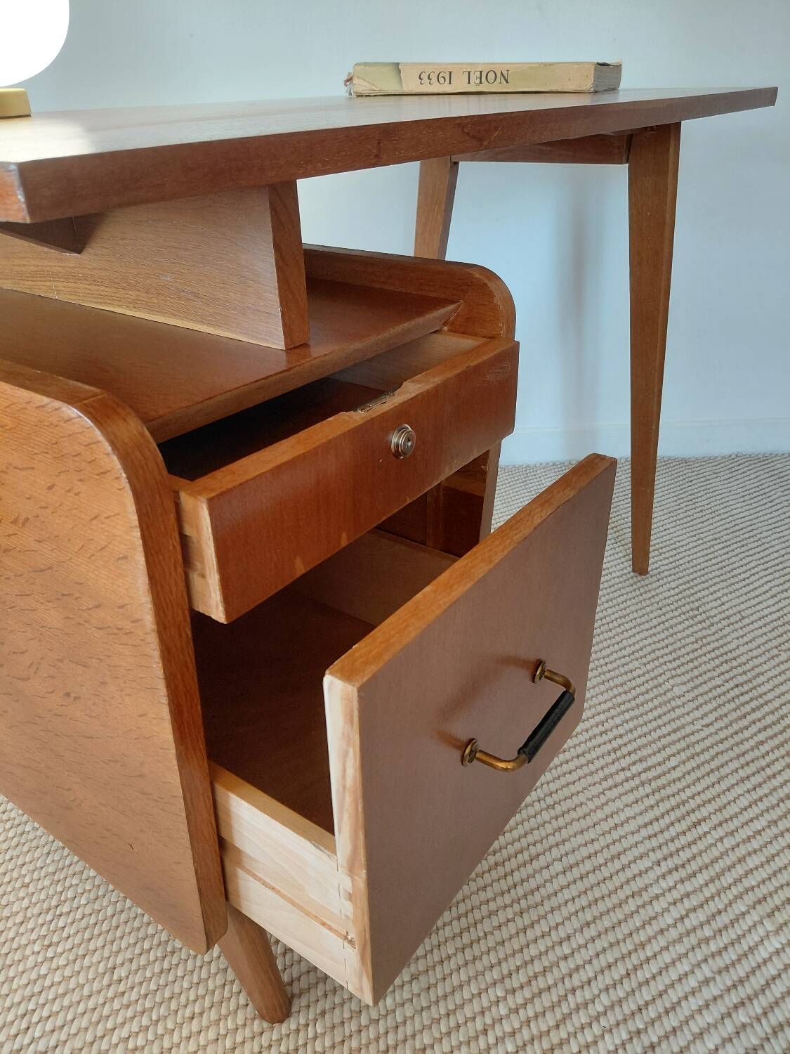 Vintage Scandinavian desk with a floating top and splayed legs - 1960.