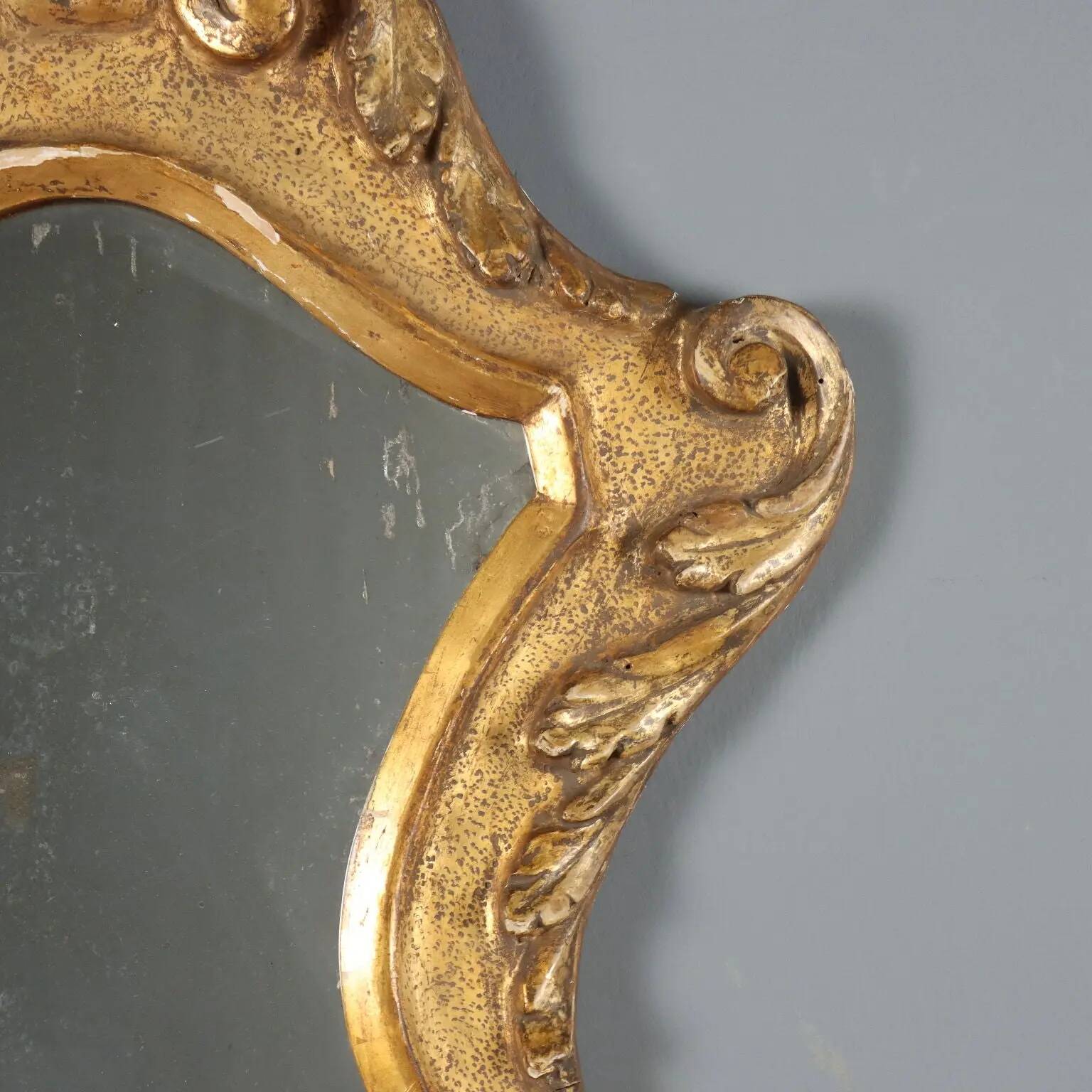 Antique carved and gilded wooden mirror, Italy, 19th century
