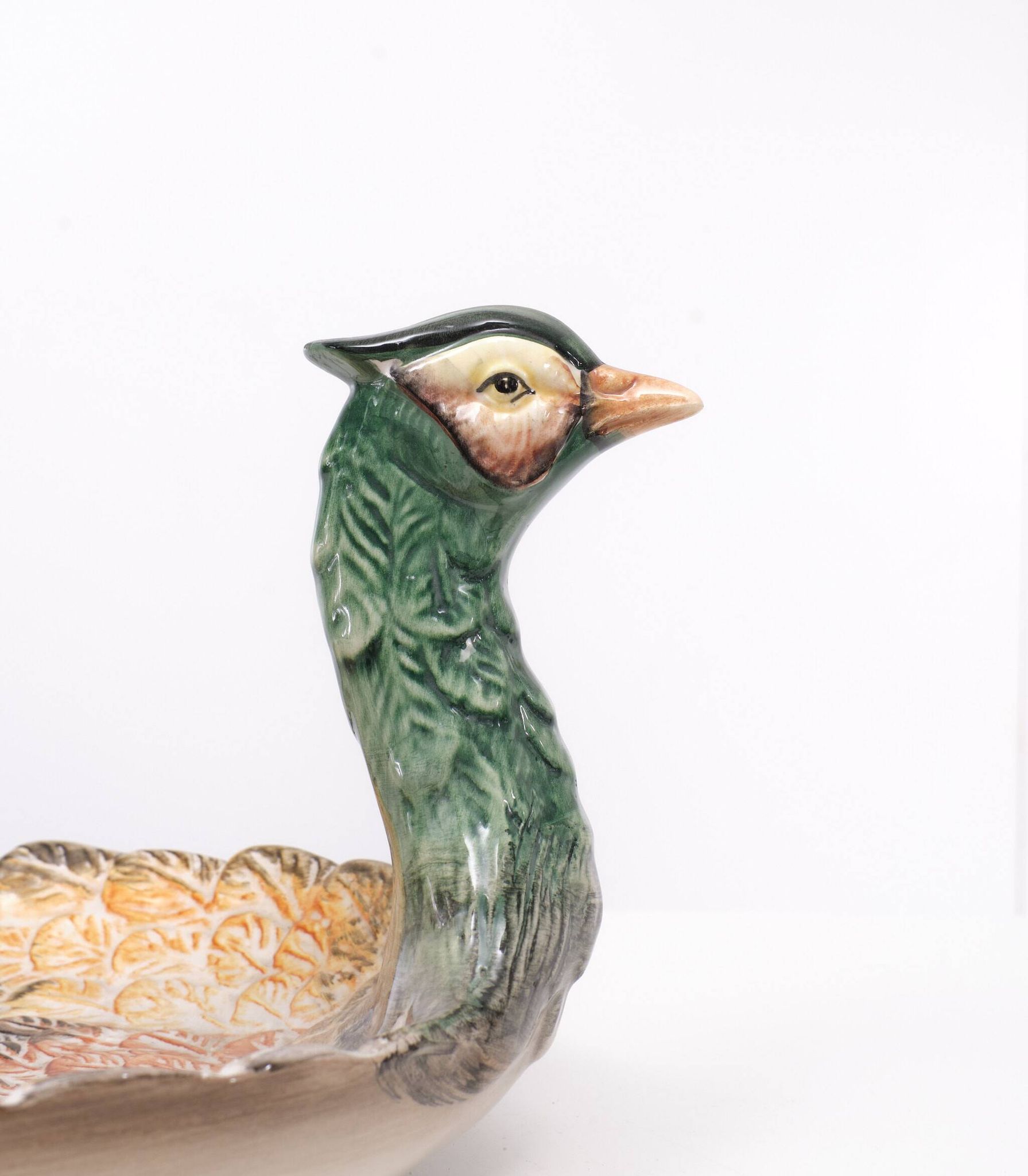 Mid century modern large Italian ceramic Peacock platter
