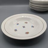 12 hollow porcelain plates, floral decoration and golden ledé - ∅: 23cm