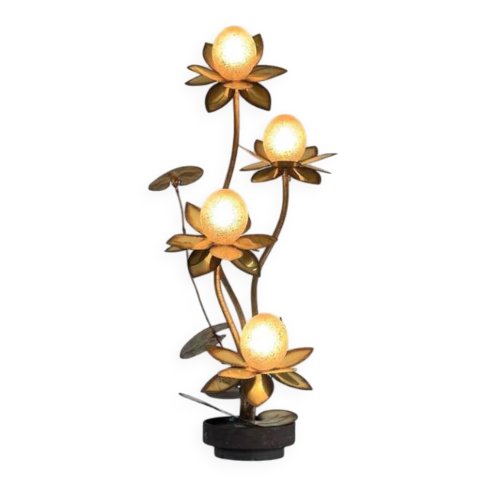 Golden brass flower lamp, Jansen style from the 1970s.