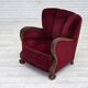 1950s, Danish relax armchair, cherry-red furniture velour, dark beech wood.
