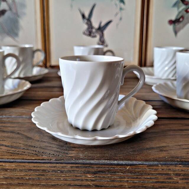 Haviland Torse Blanc porcelain, 12 cups and accessories. Limoges