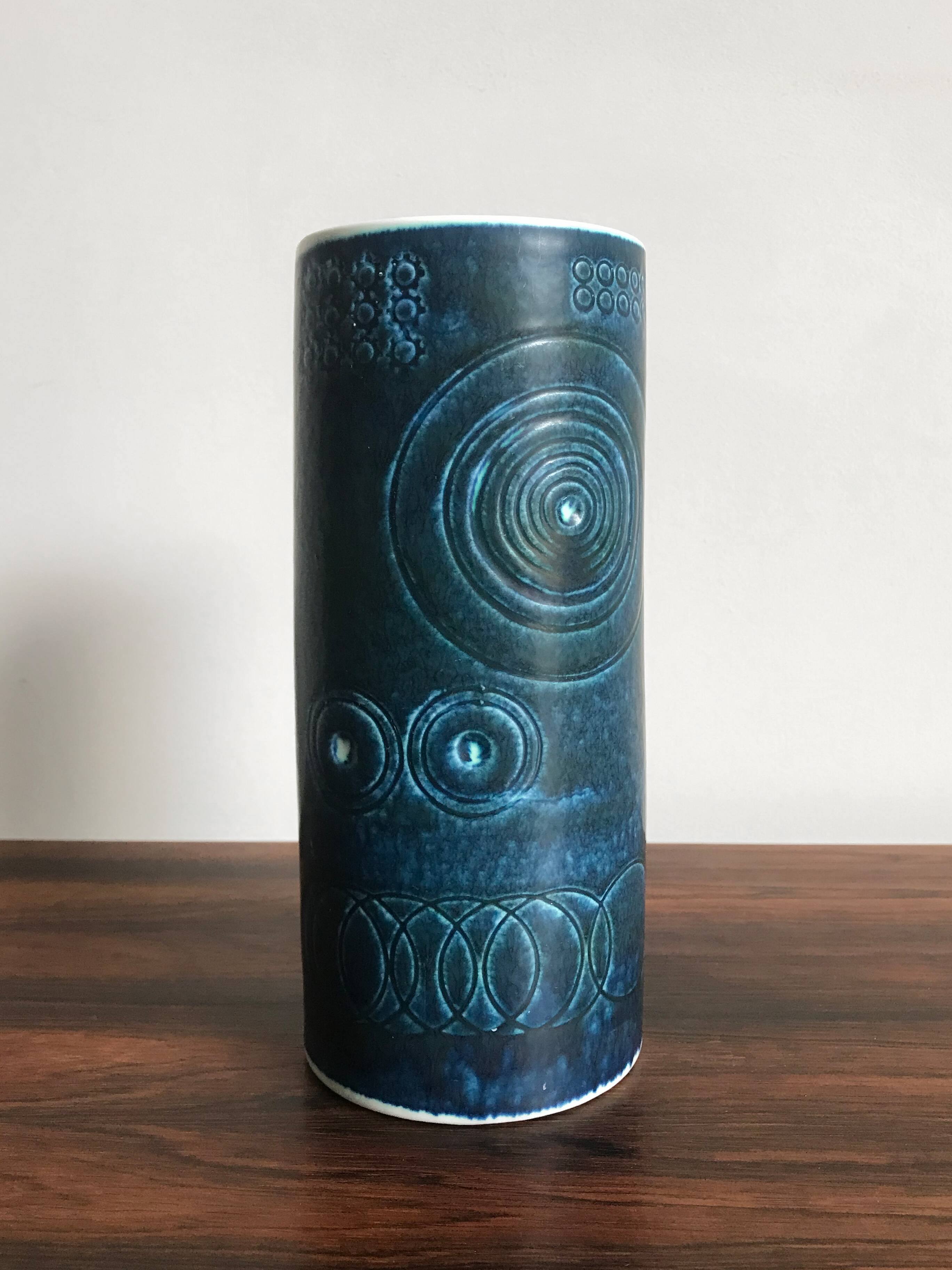 Sarek by Olle Alberius for Rörstrand Scandinavian ceramic blue vase, 1960s